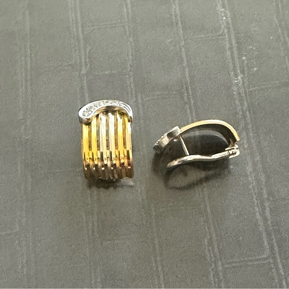 Two Tone Gold & Diamond Pierced Earrings - Picture 8 of 10